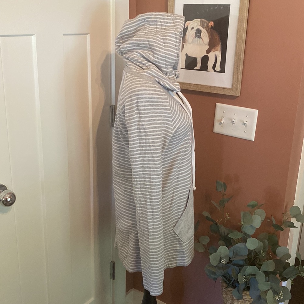 James Perse Standard striped gray white raglan sleeve hooded M cotton sweatshirt - Picture 8 of 15